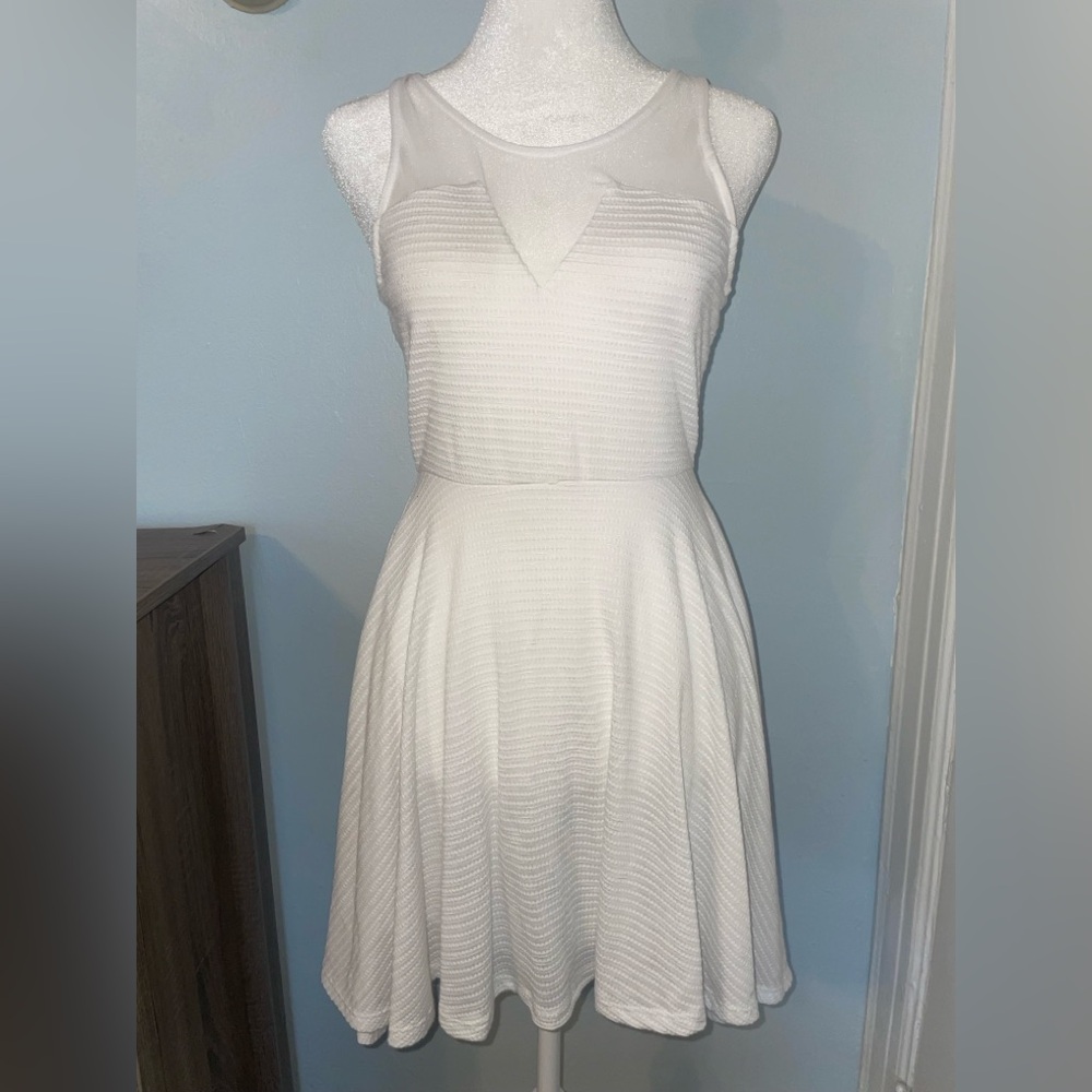 White Flowy Dress with Illusion Neckline and Sheer Back